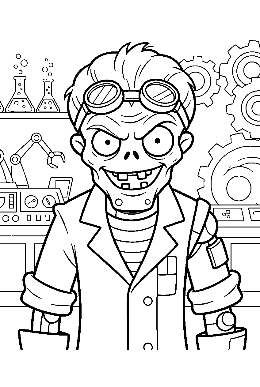 plants vs zombies in zomboss laboratory line art