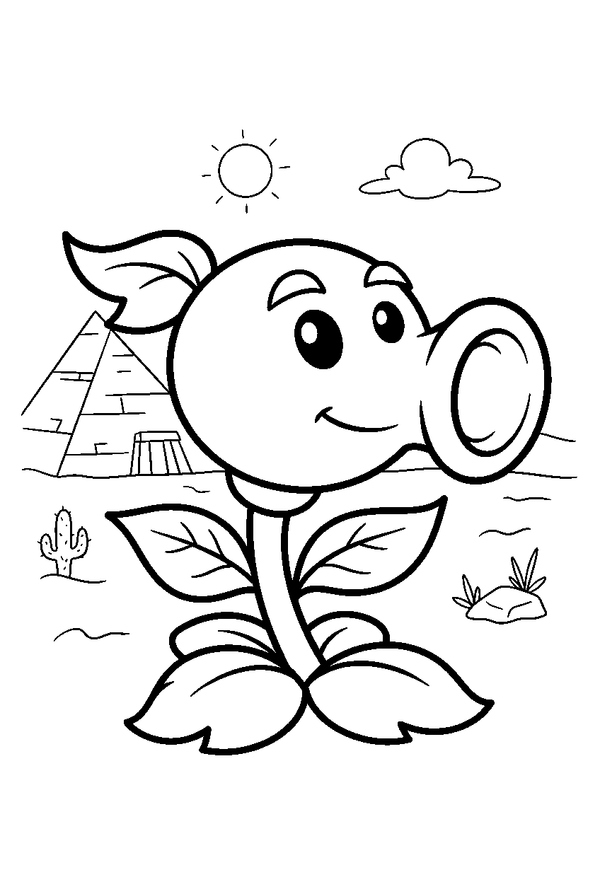plants vs zombies near desert pyramid line art