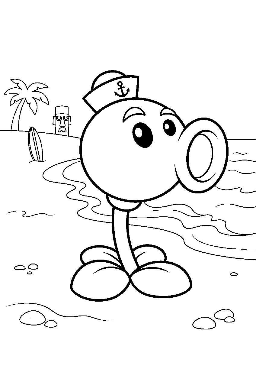 plants vs zombies on big wave beach line art