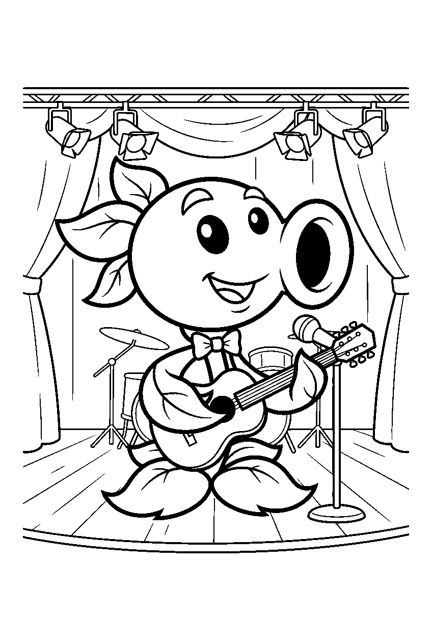 plants vs zombies on concert stage line art