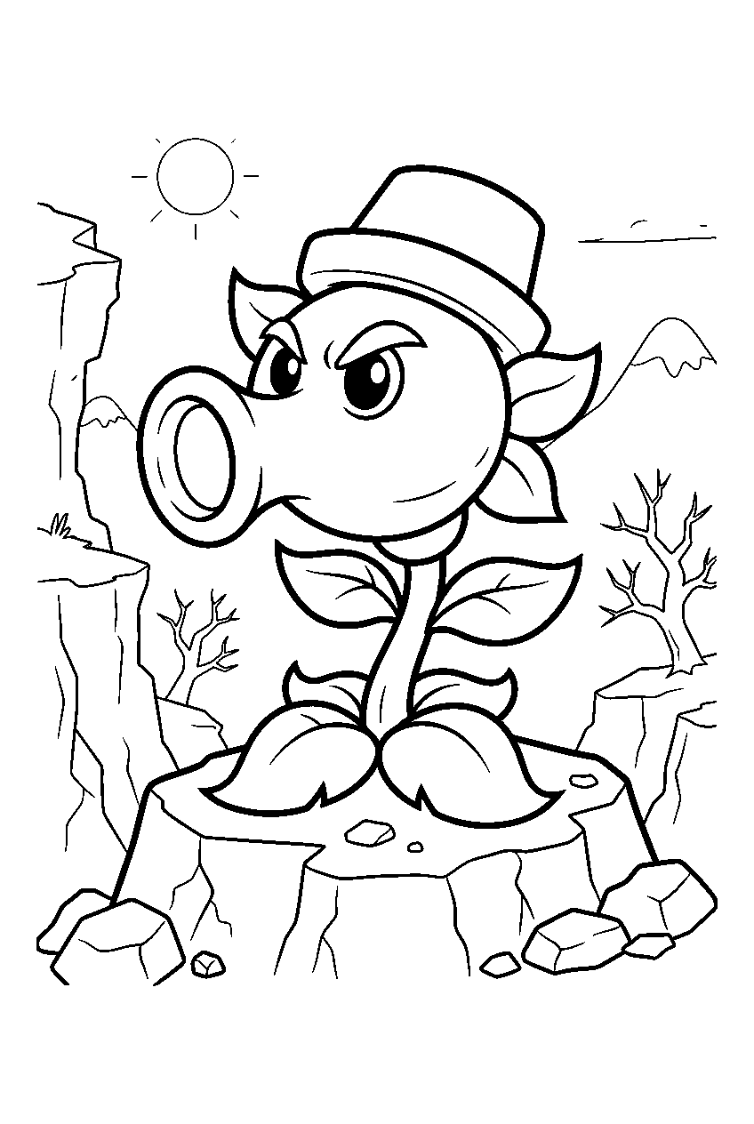 plants vs zombies on mount steep line art