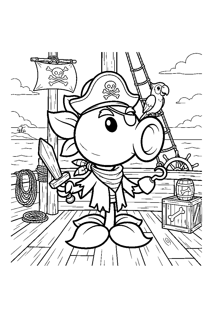 plants vs zombies on pirate deck line art