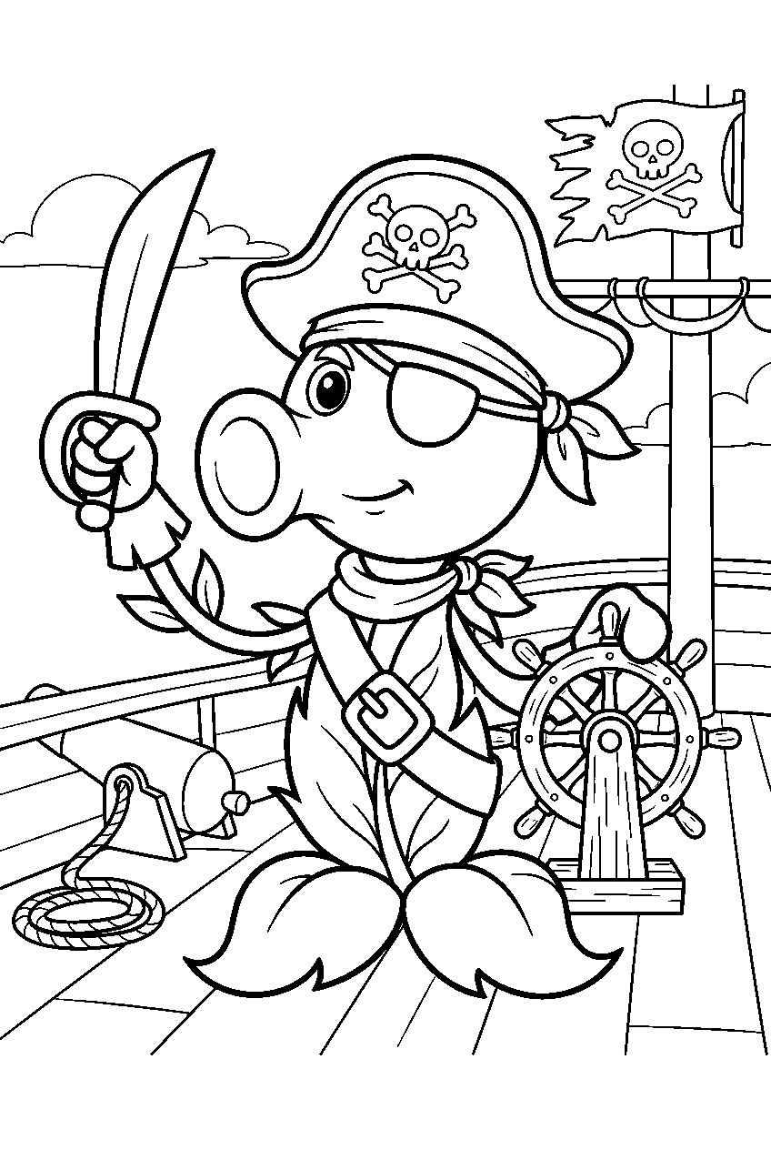 plants vs zombies on pirate ship line art