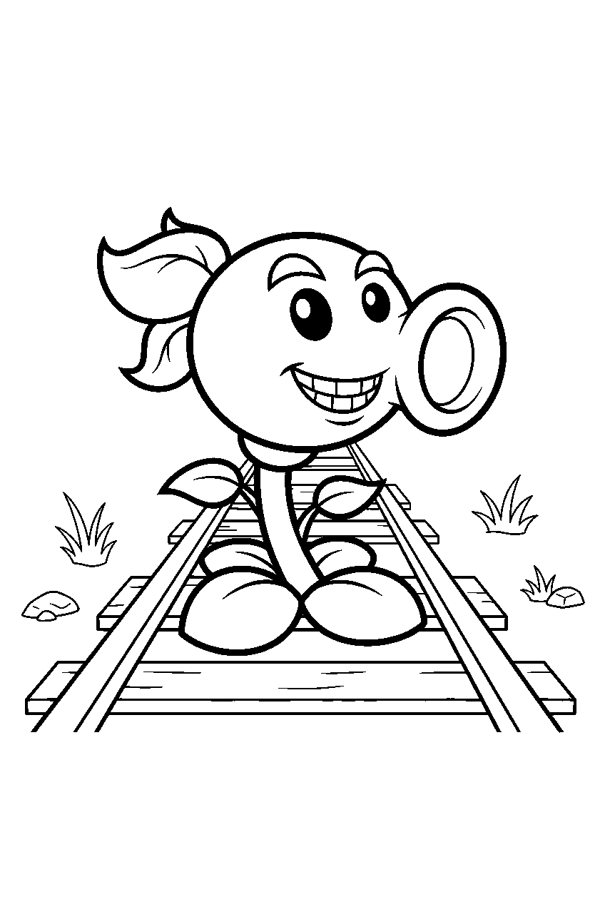 plants vs zombies on railway tracks line art