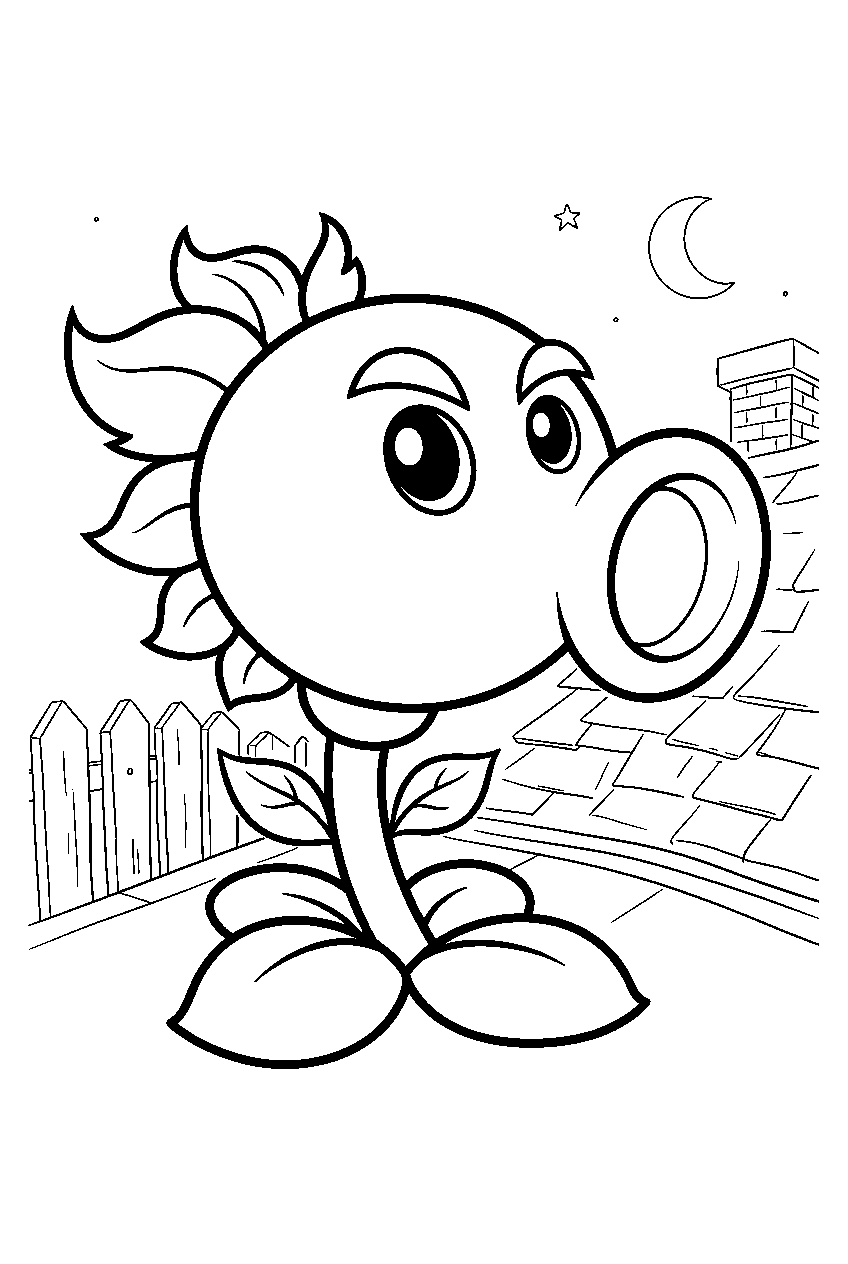 plants vs zombies on rooftop line art