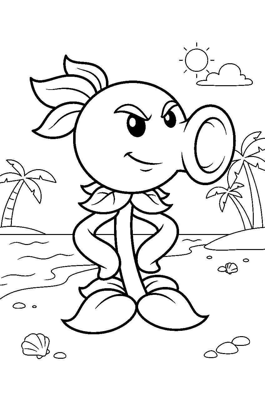 plants vs zombies on tropical shore line art