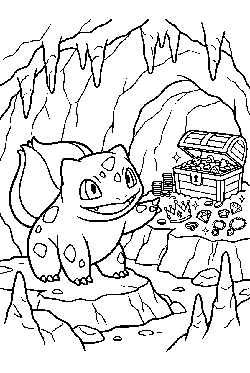 pokemon bulbasaur pointing in treasure cave line art