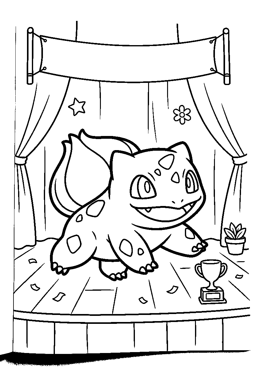 pokemon bulbasaur running in contest hall line art