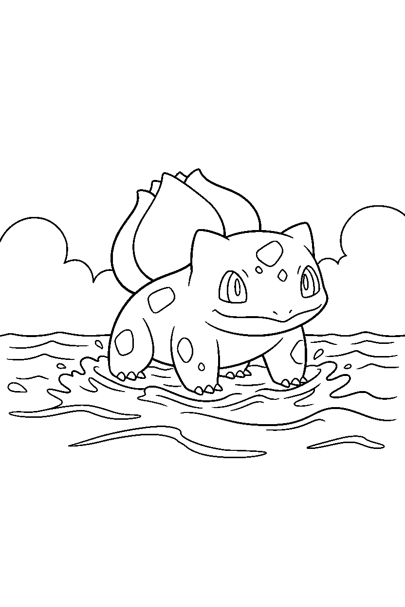 pokemon bulbasaur standing calmly in ocean line art