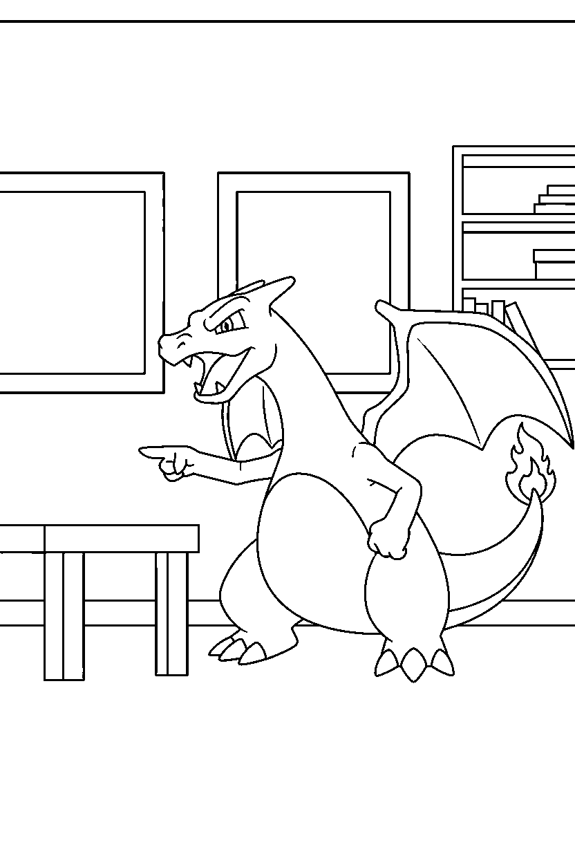 pokemon charizard pointing in room line art