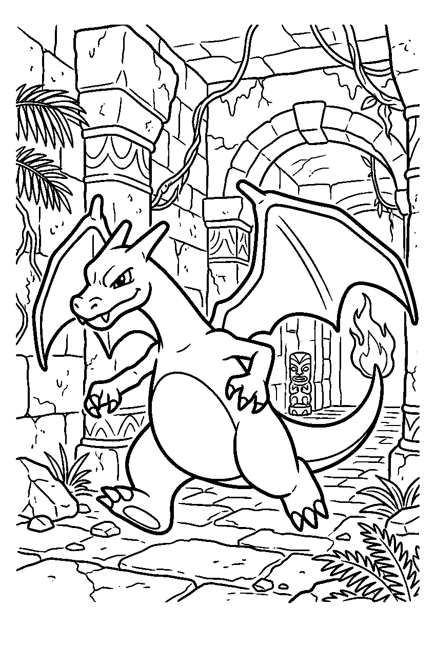 pokemon charizard running in hidden temple line art