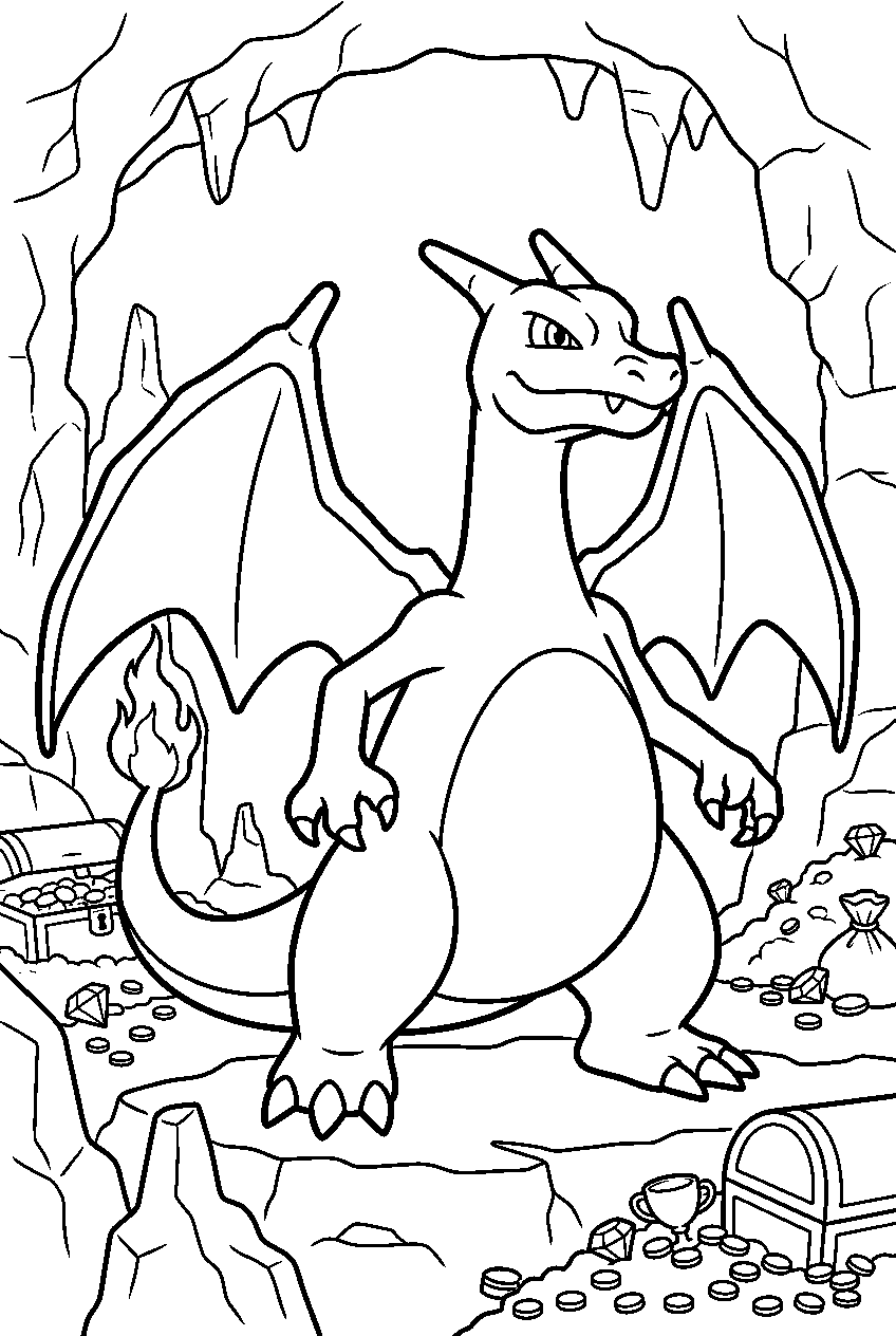 pokemon charizard standing in treasure cave line art