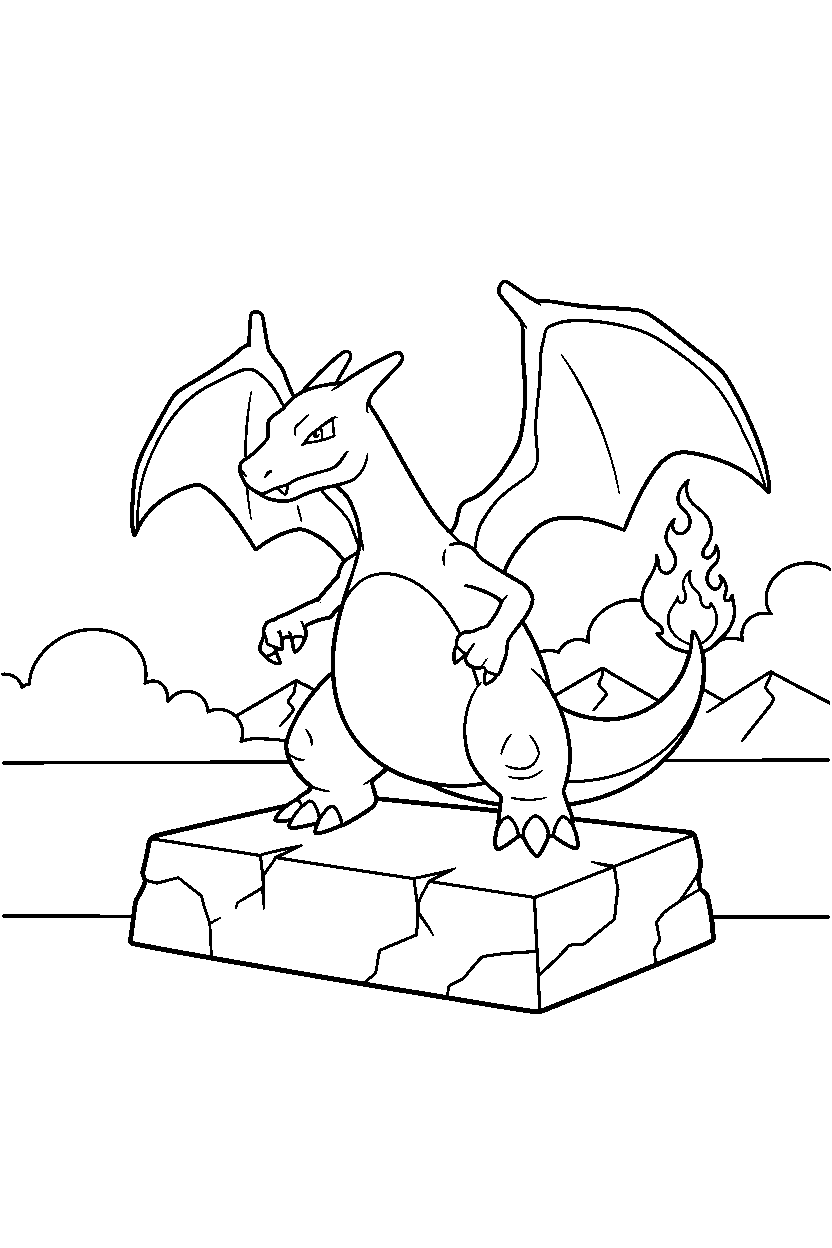 pokemon charizard standing on platform line art