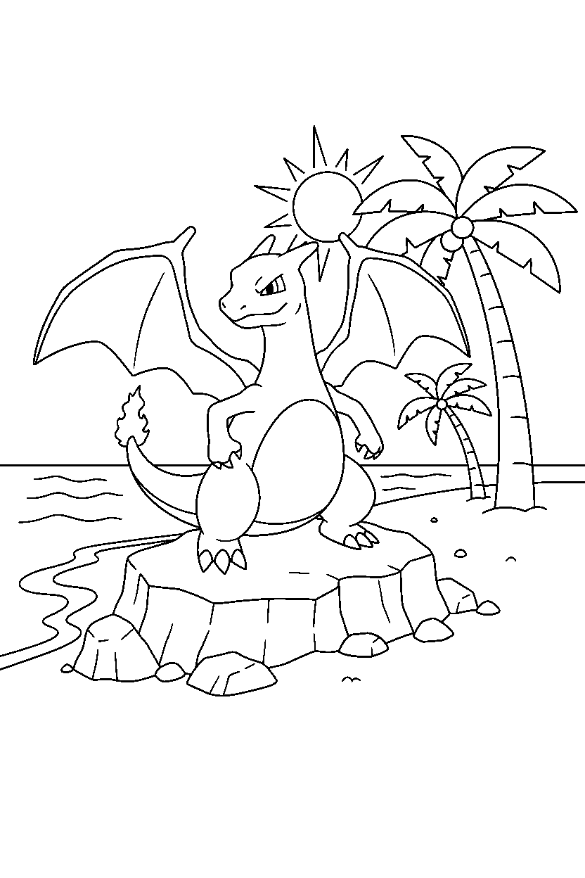 pokemon charizard watching on beach line art