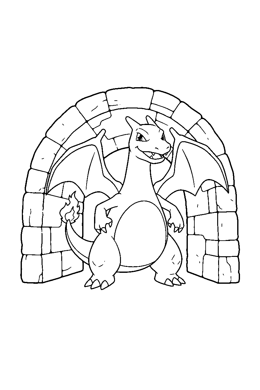 pokemon charizard waving in tunnel line art