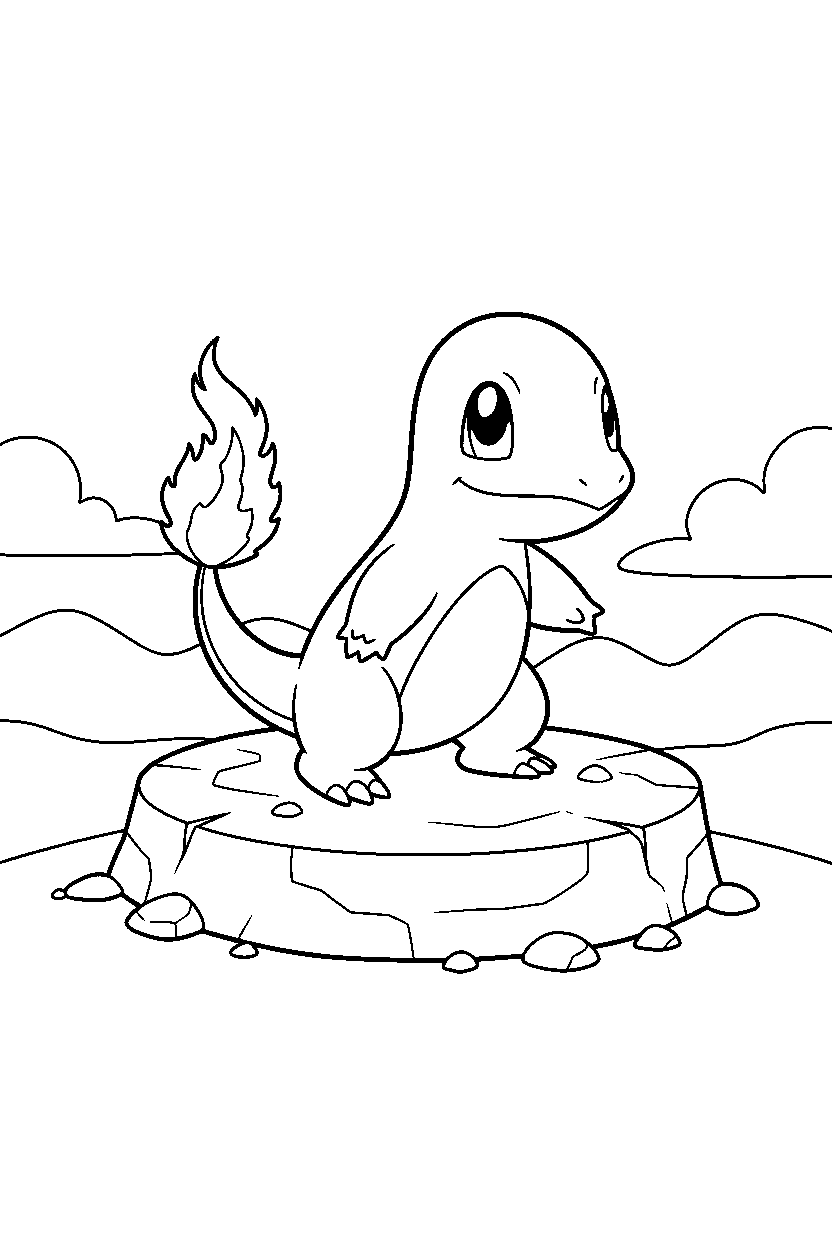 pokemon charmander looking around on platform line art