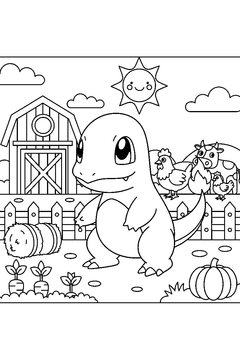 pokemon charmander observing in farm line art