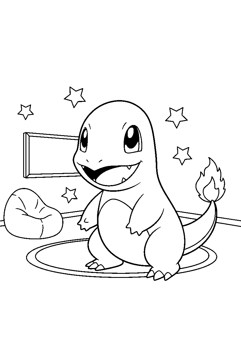 pokemon charmander smiling in bonus room line art