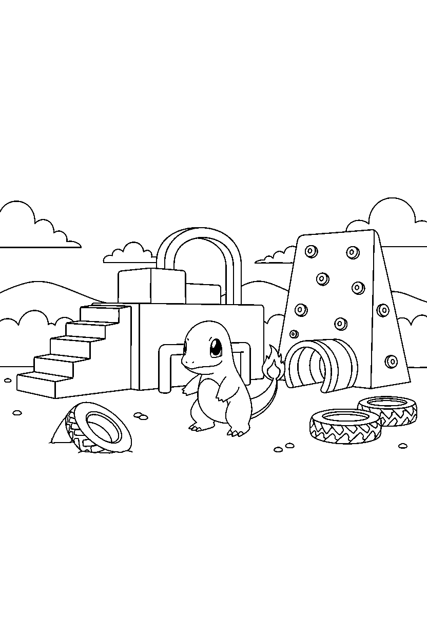pokemon charmander standing in obstacle course line art