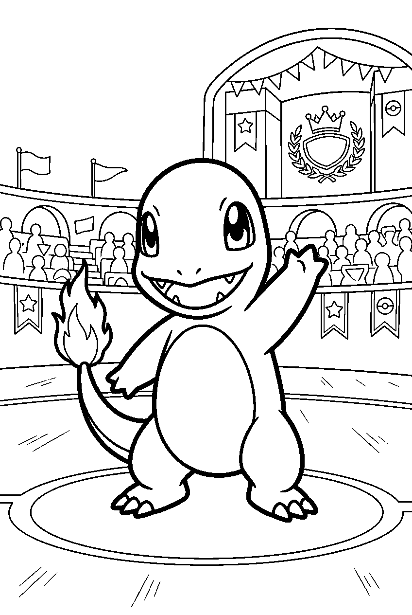 pokemon charmander waving in championship arena line art