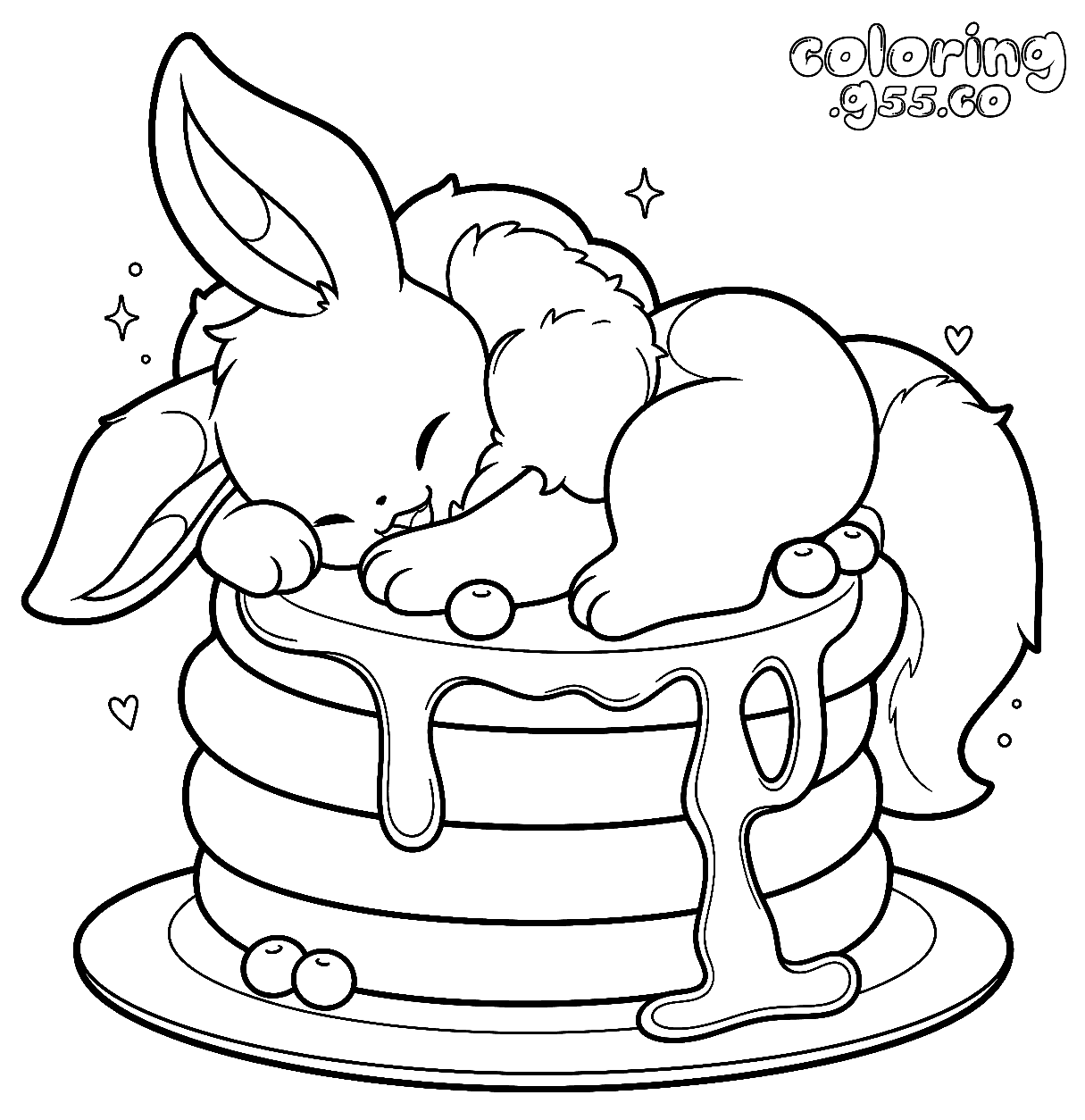 cute sleeping eevee on fluffy pancakes pokemon line art for kids