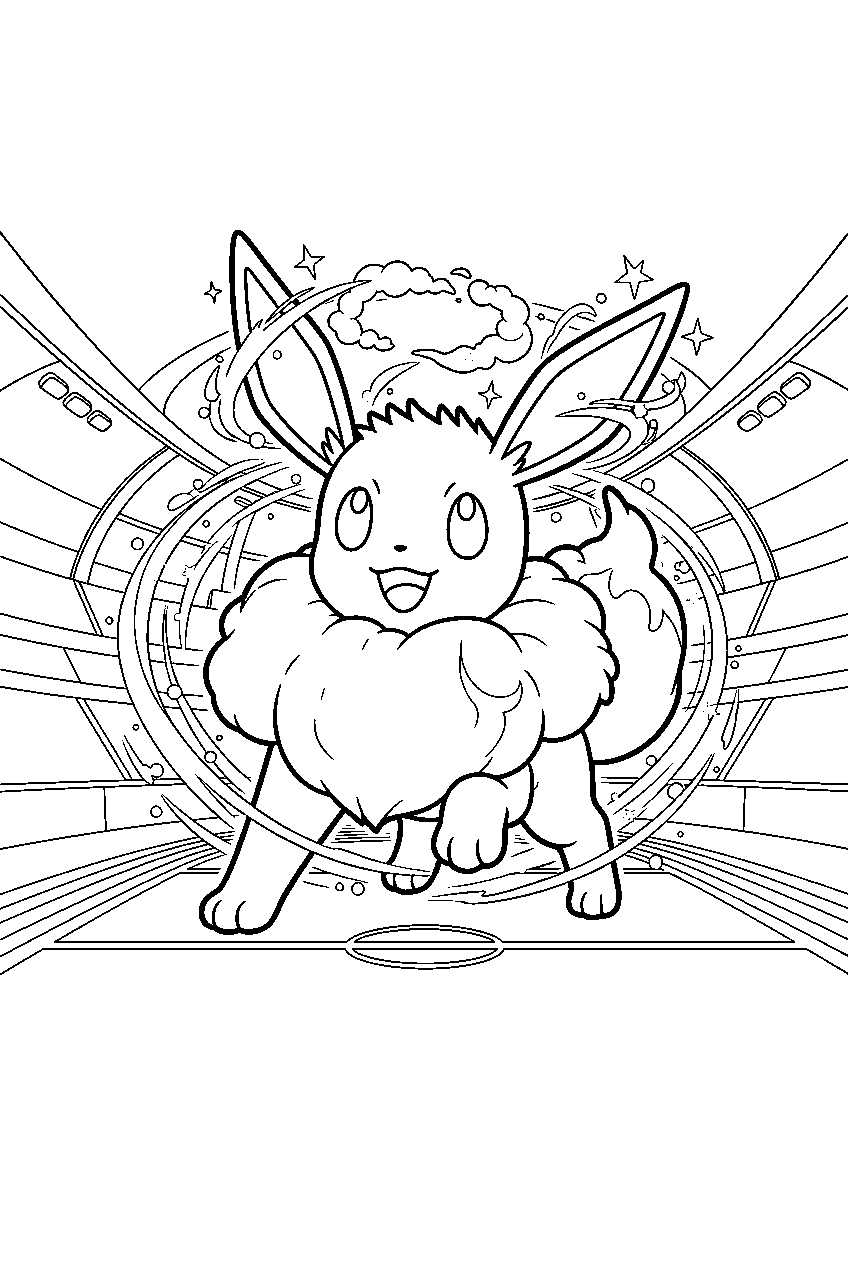 eevee growing into gigantamax form inside a stadium arena line art