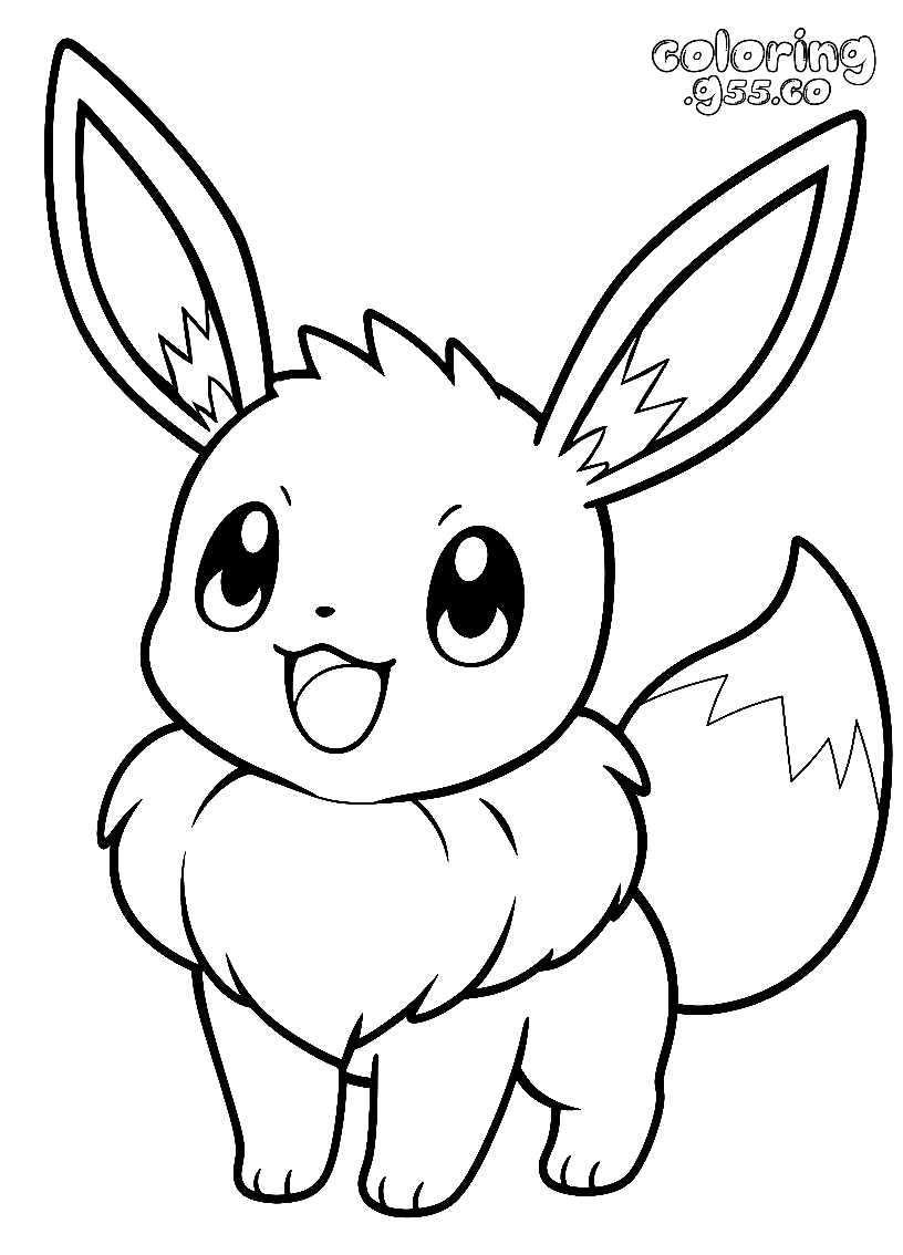happy eevee standing pokemon line art easy pdf for kids