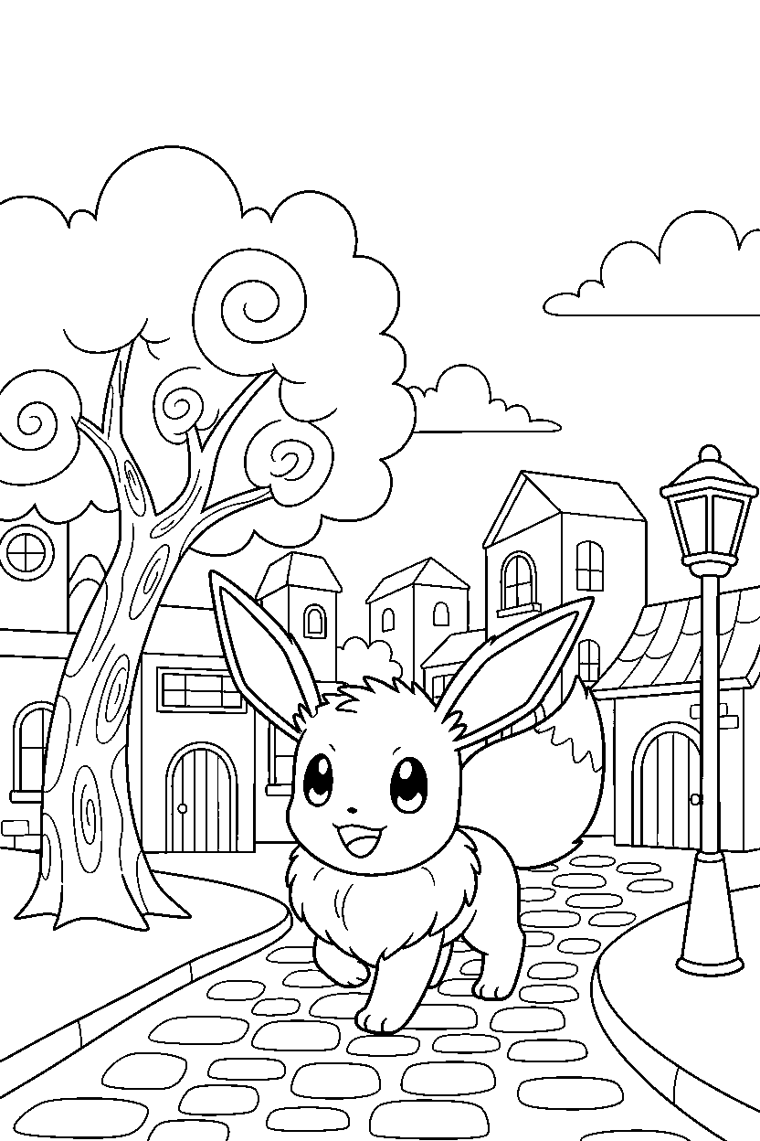 pokemon eevee exploring in town line art