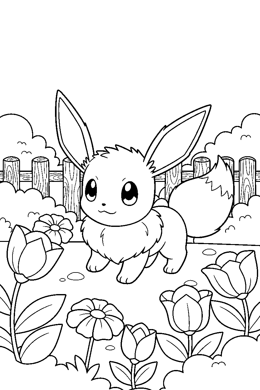 pokemon eevee looking around in garden line art