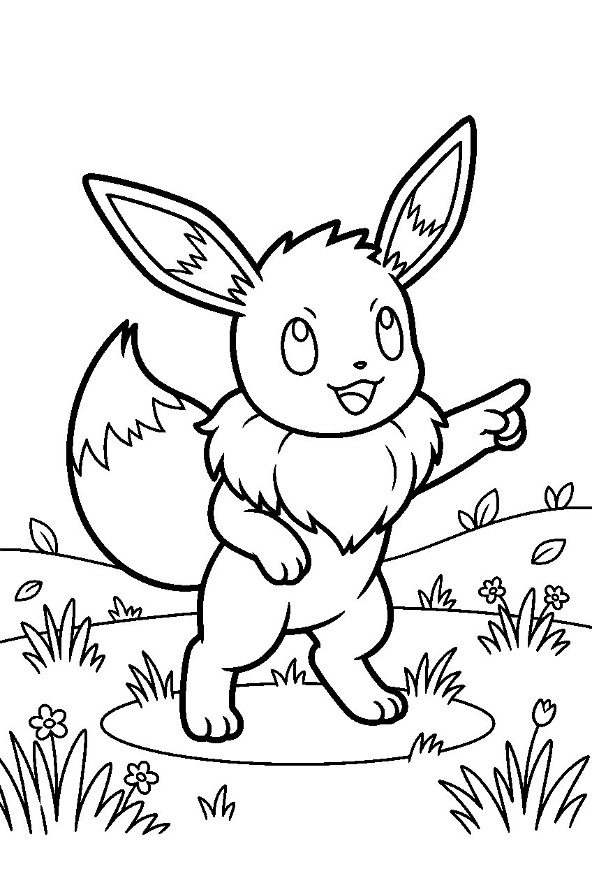 pokemon eevee pointing in grassy field line art
