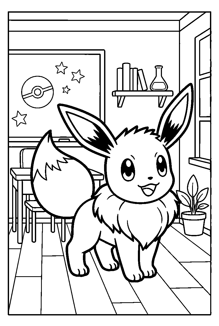 pokemon eevee posing in trainer school line art