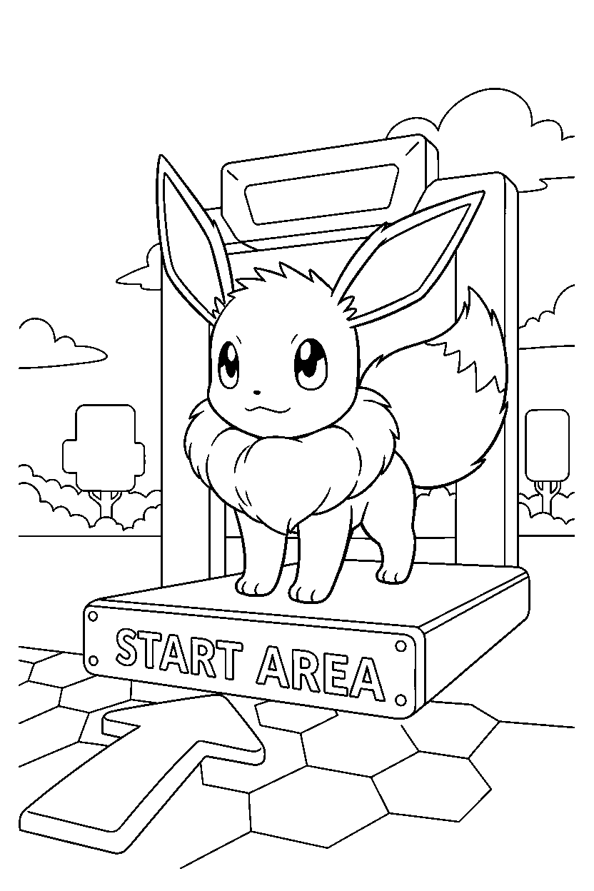 pokemon eevee standing confidently in start area line art