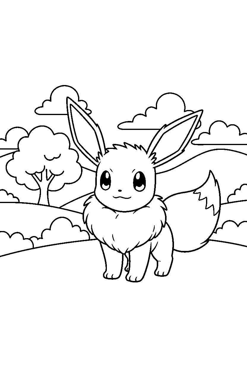 pokemon eevee standing confidently in valley line art