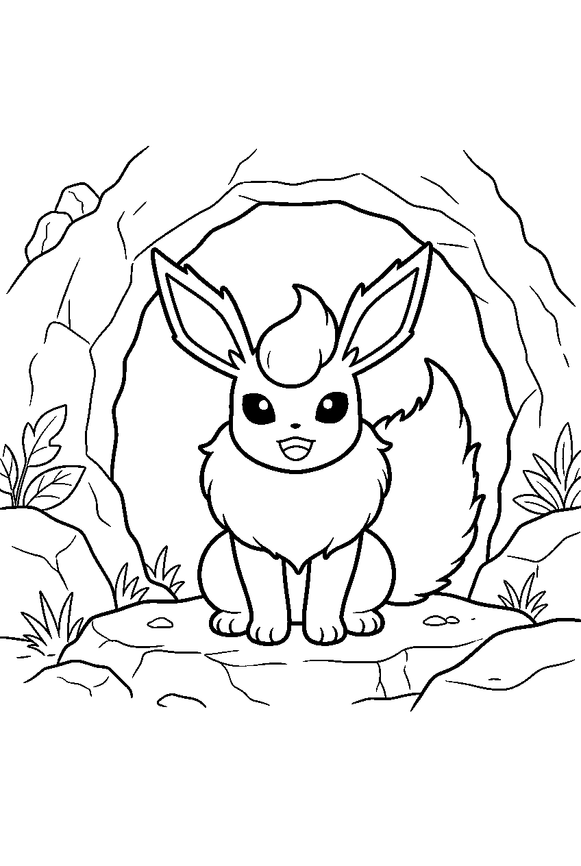 flareon at a cave entrance guarding its den line art