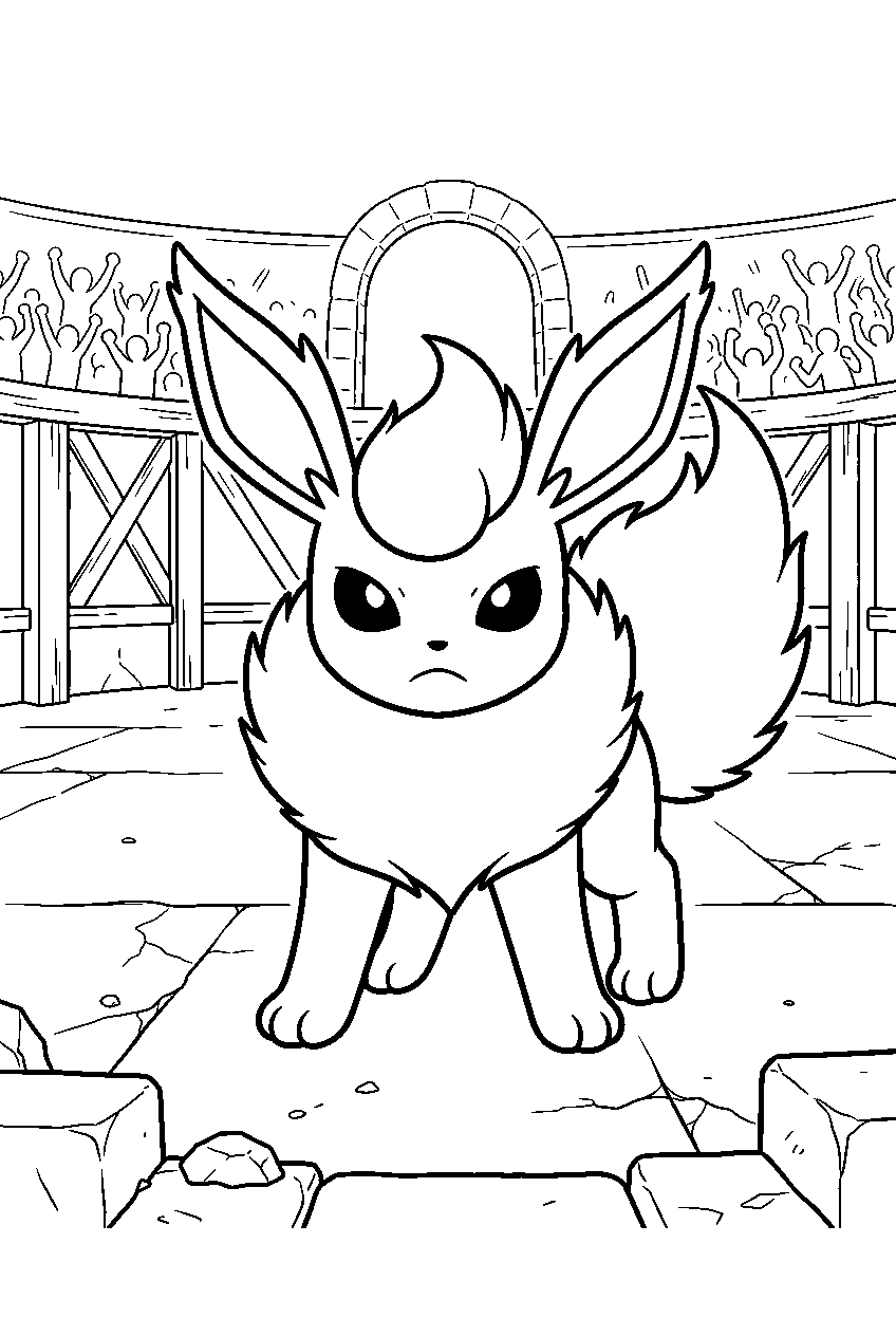 flareon battle pose in a trainer arena facing forward line art