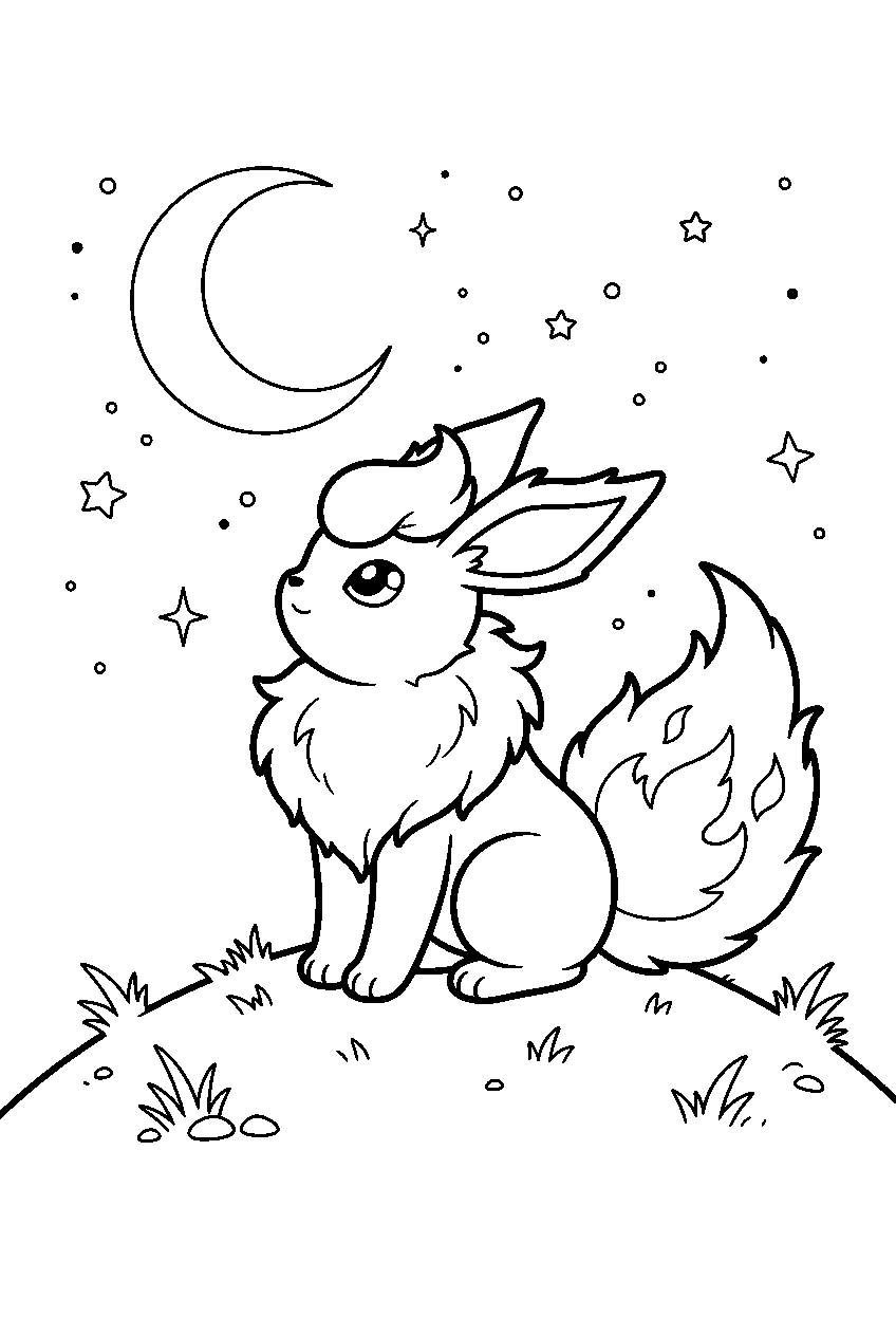 flareon on a moonlit hill watching the stars line art
