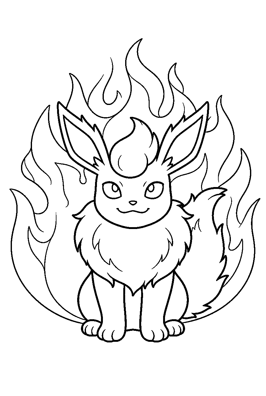 flareon portrait against a simple flame background posing proudly line art