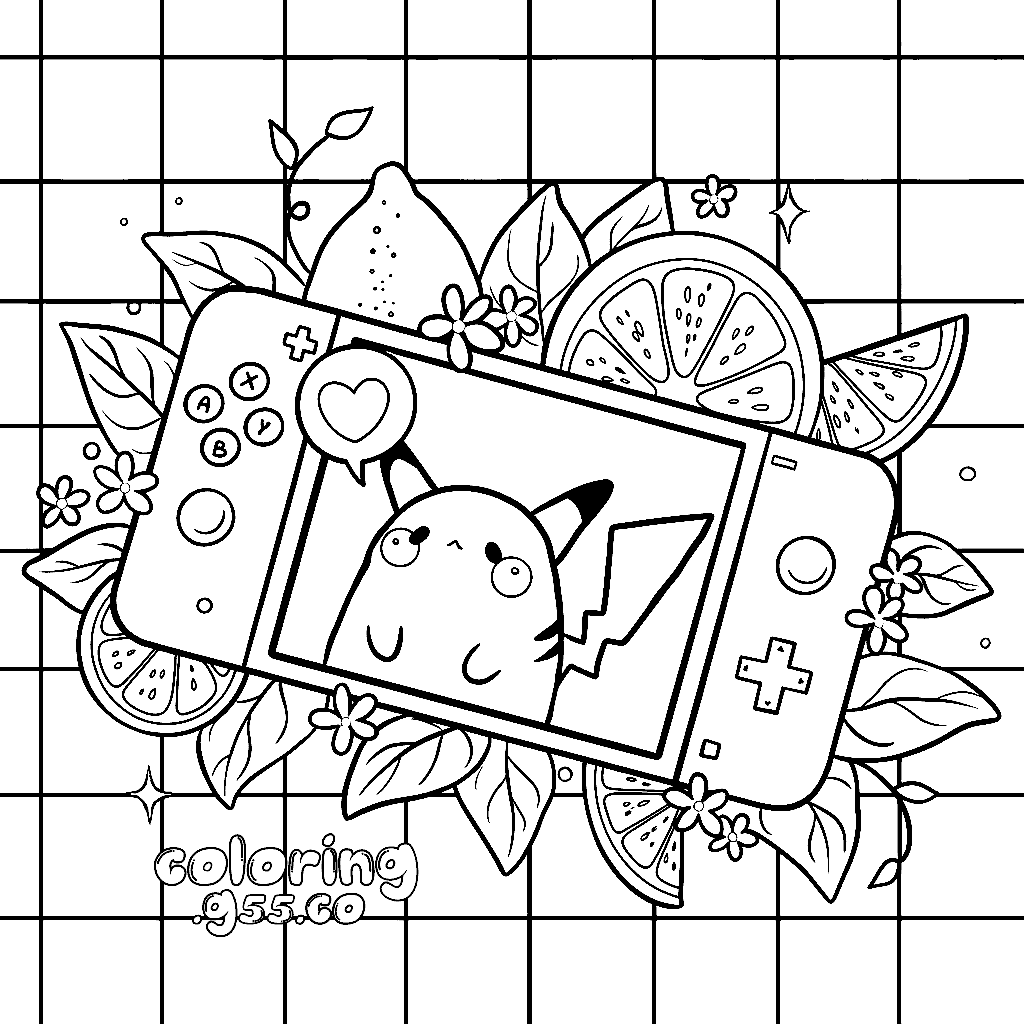 kawaii nintendo switch pikachu citrus grid aesthetic pokemon line art for kids