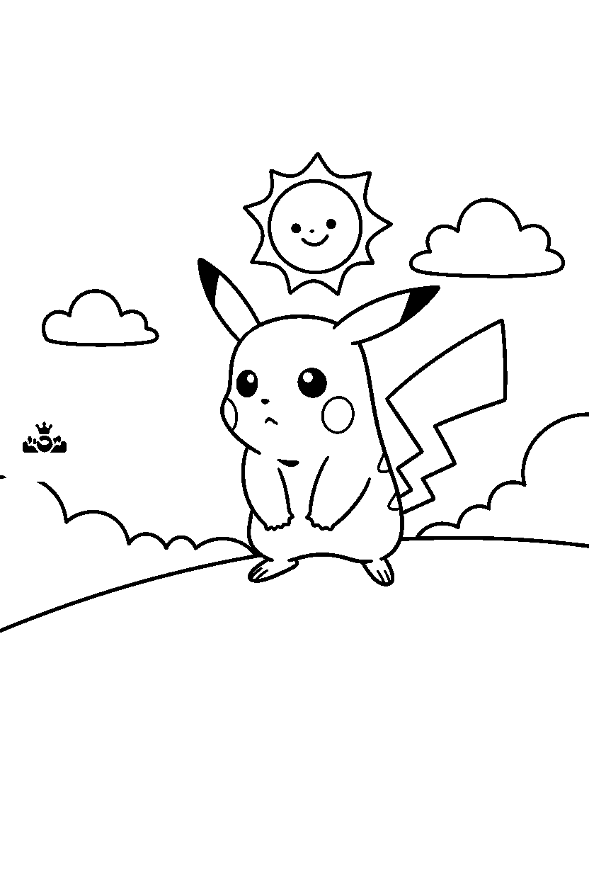 pokemon pikachu looking around on hill line art