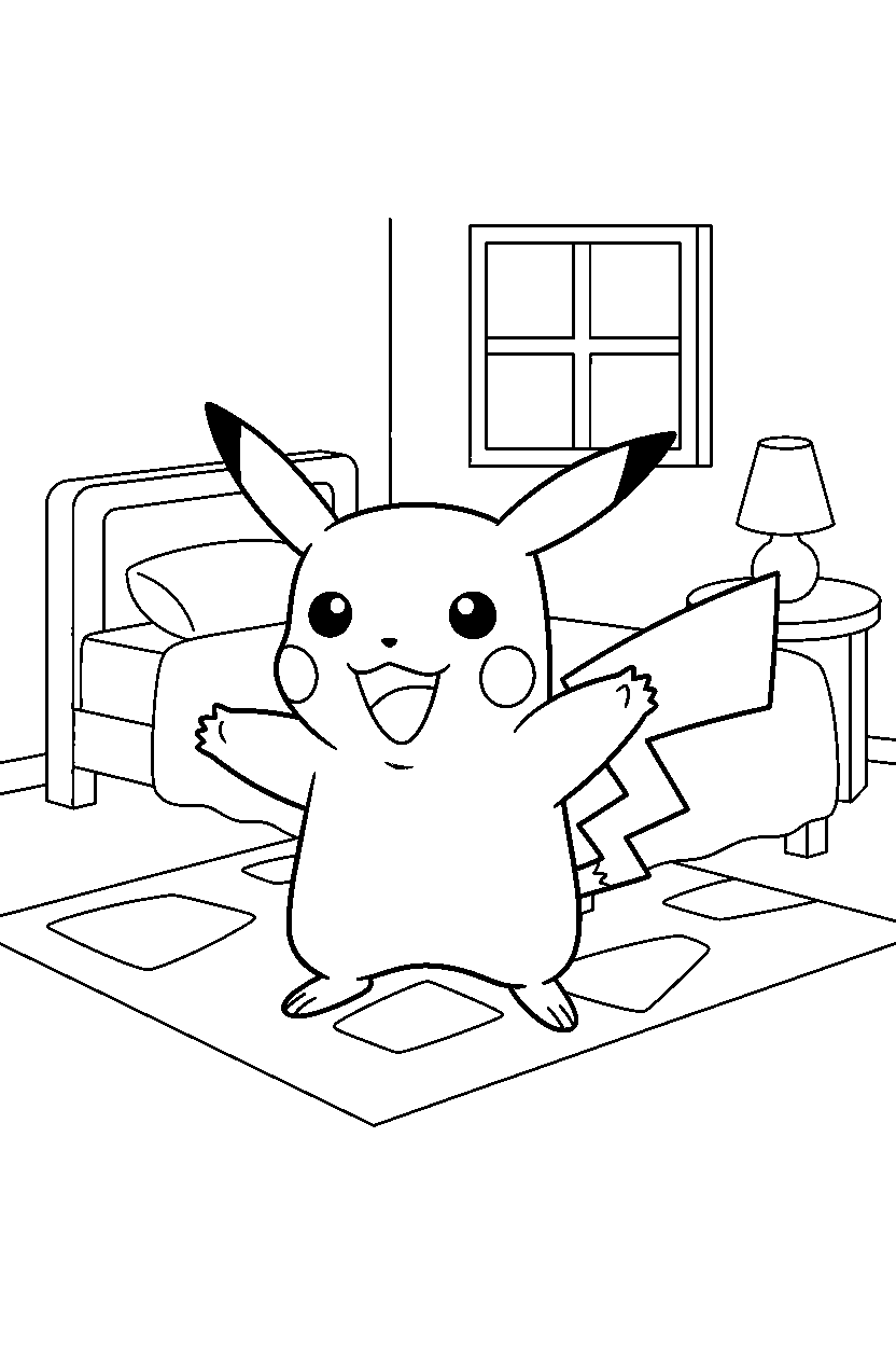 pokemon pikachu posing in simple room line art
