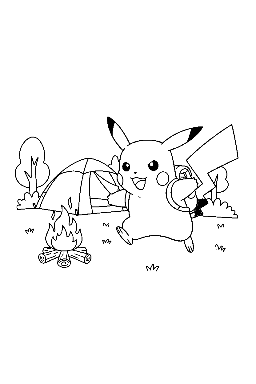 pokemon pikachu running in camp area line art