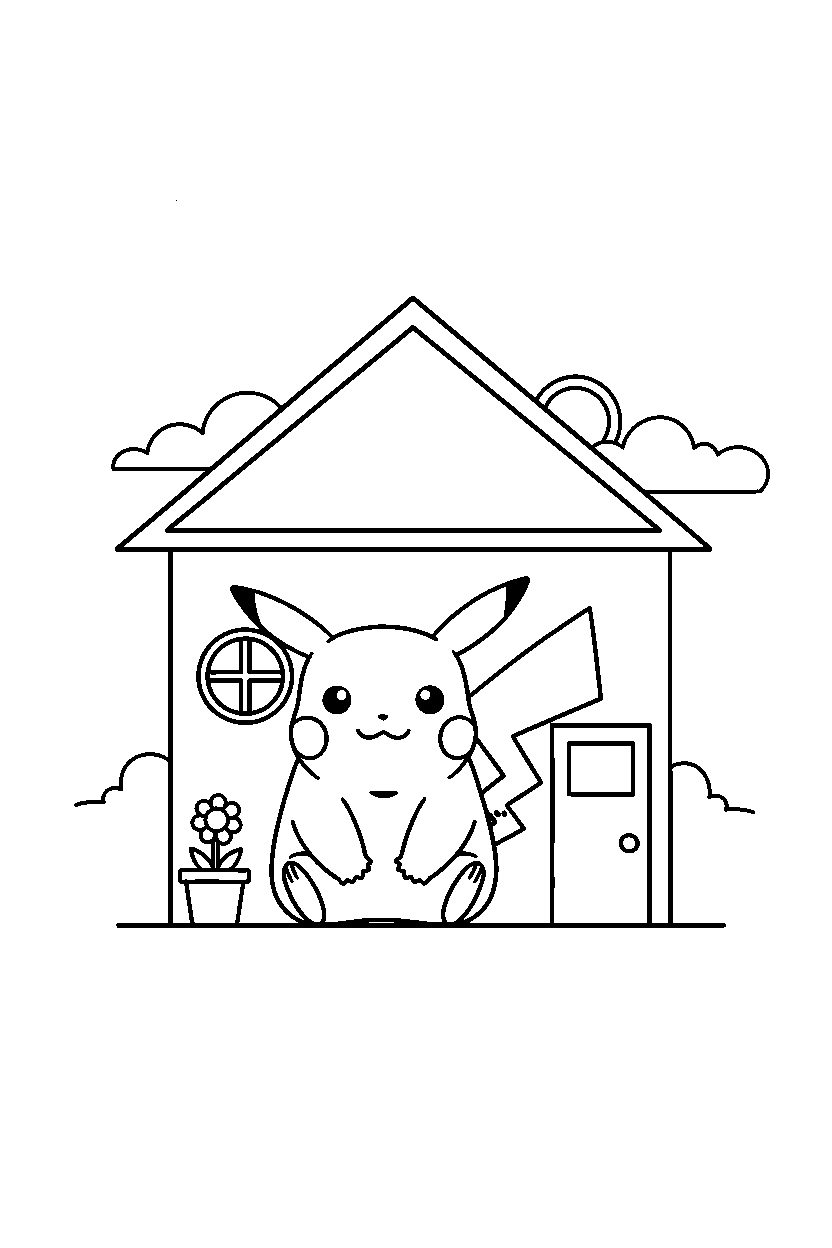 pokemon pikachu sitting in house line art