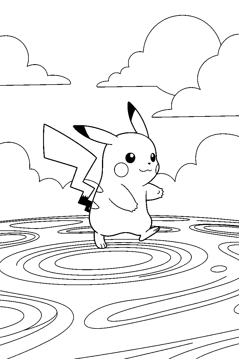 pokemon pikachu walking gently on a glowing plain line art