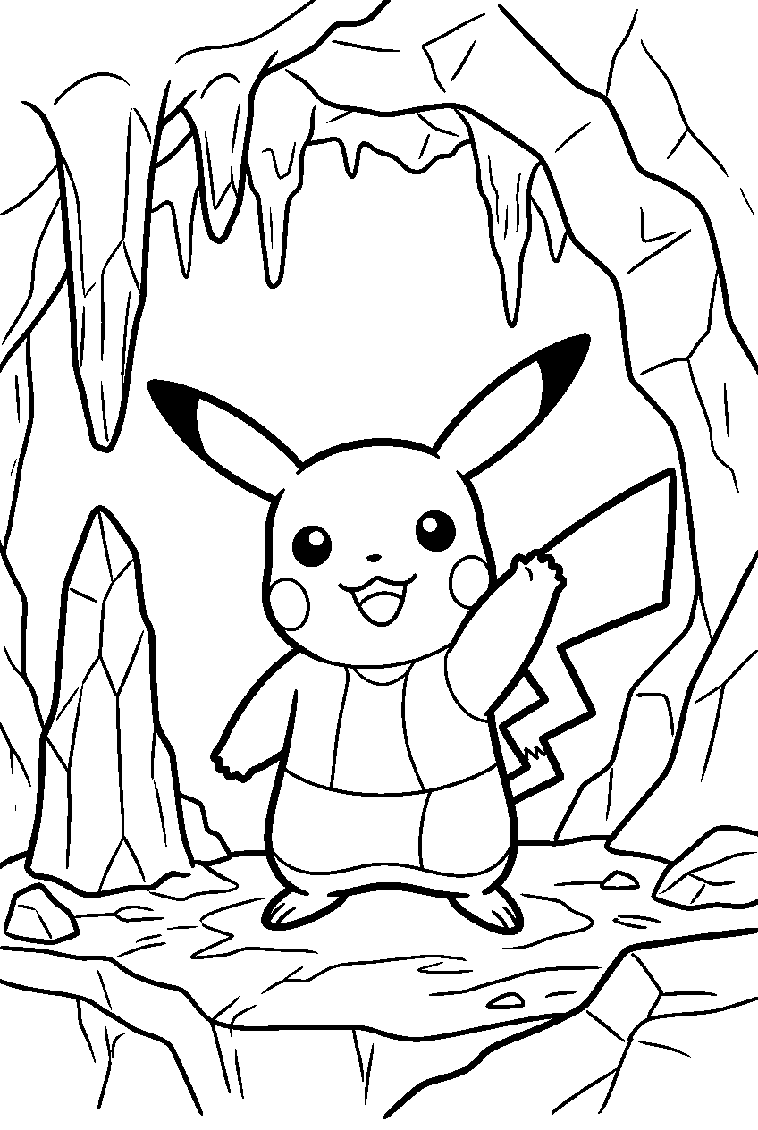 pokemon pikachu waving in icy cave line art