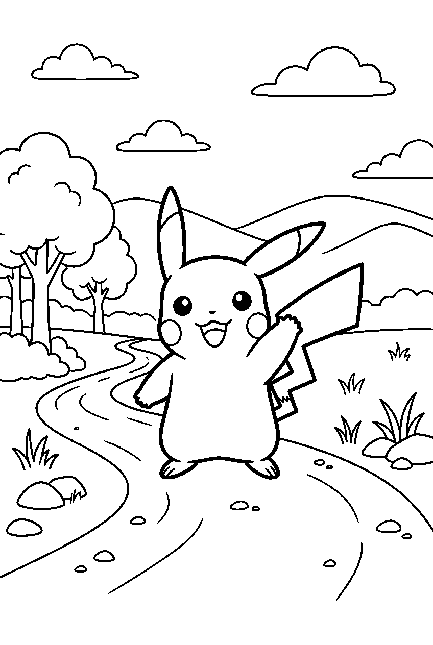 pokemon pikachu waving on route path line art