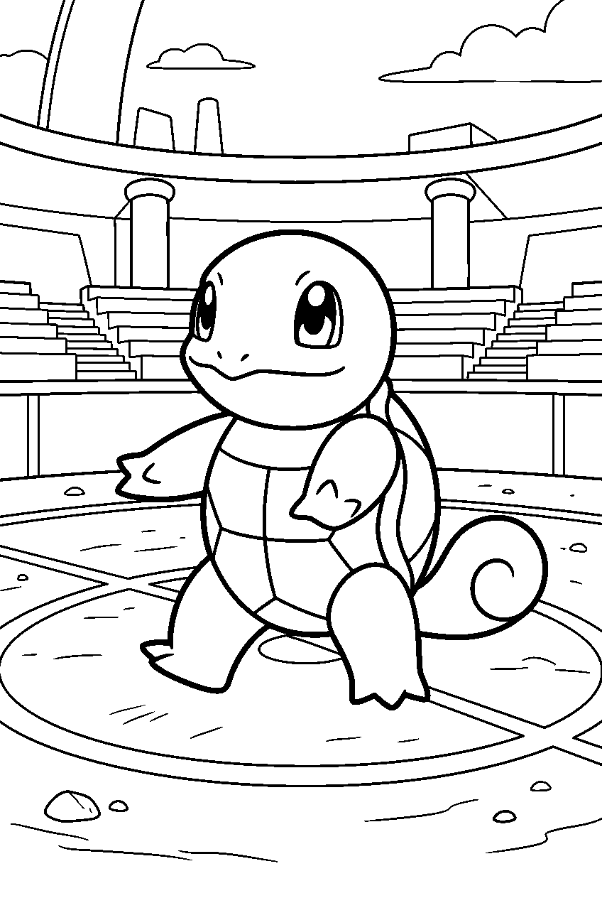 pokemon squirtle exploring in battle stadium line art