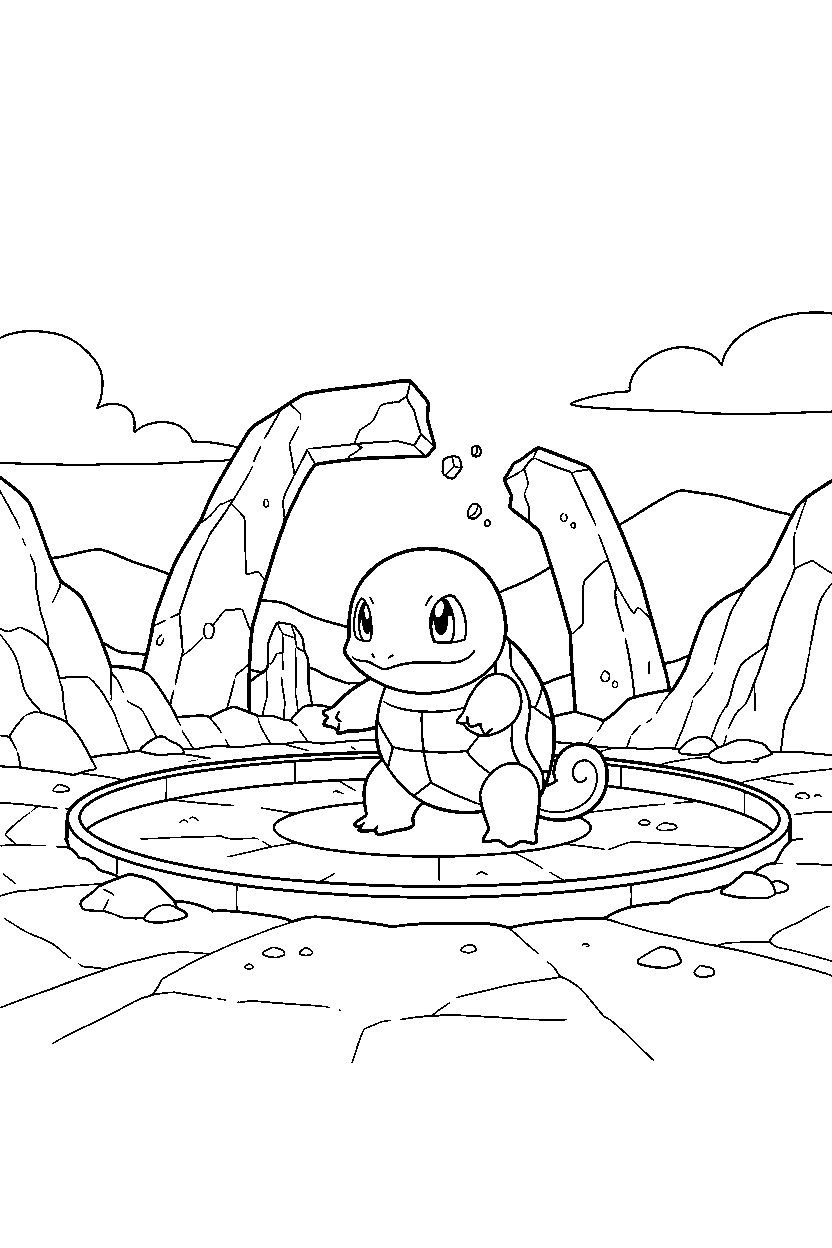 pokemon squirtle observing in challenge area line art