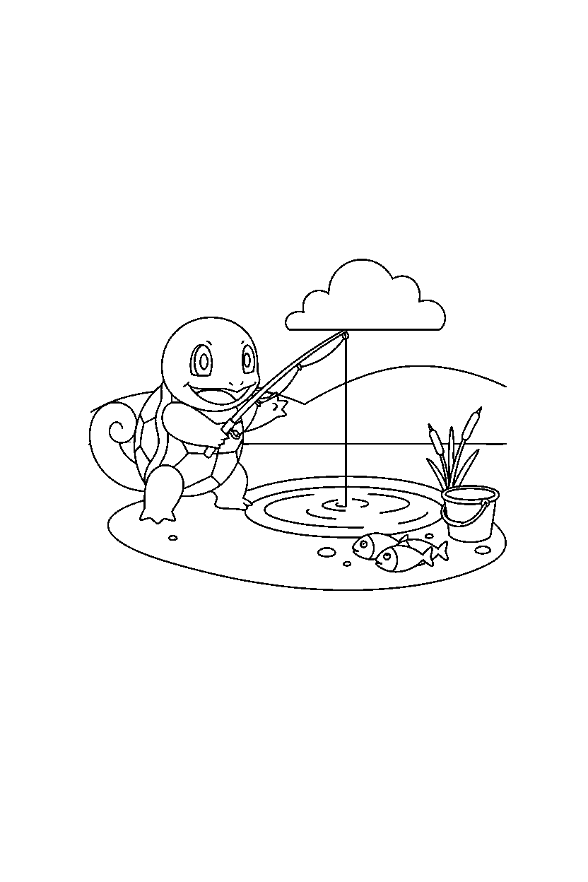 pokemon squirtle reaching at fishing spot line art