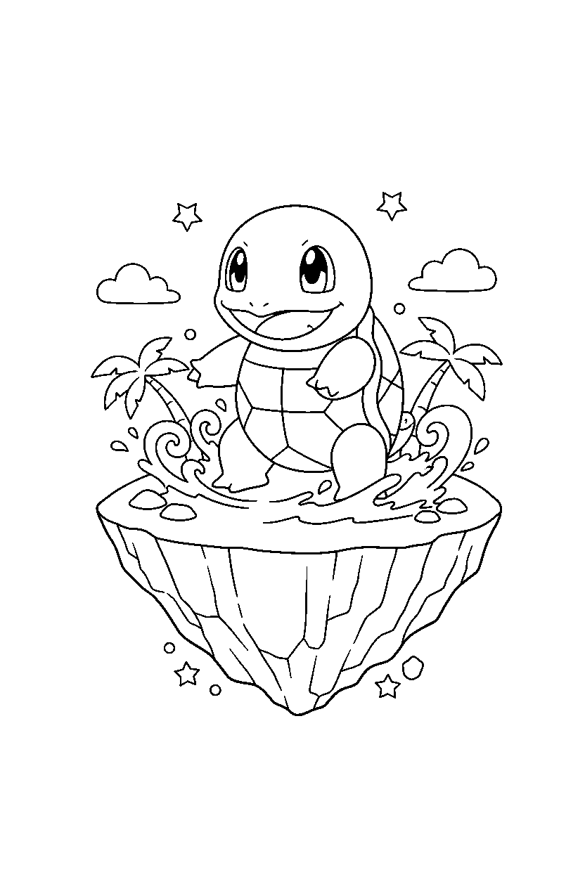 pokemon squirtle smiling in floating island line art