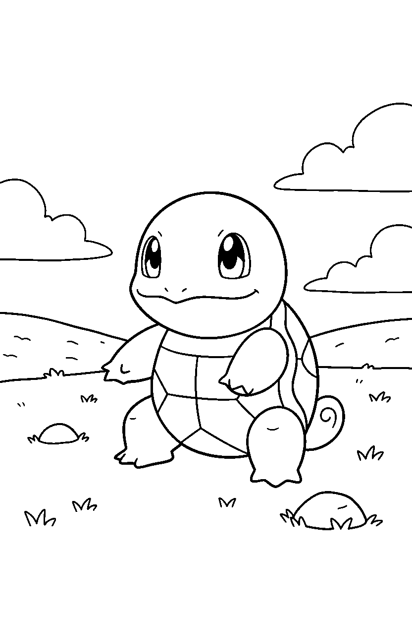 pokemon squirtle watching in open field line art